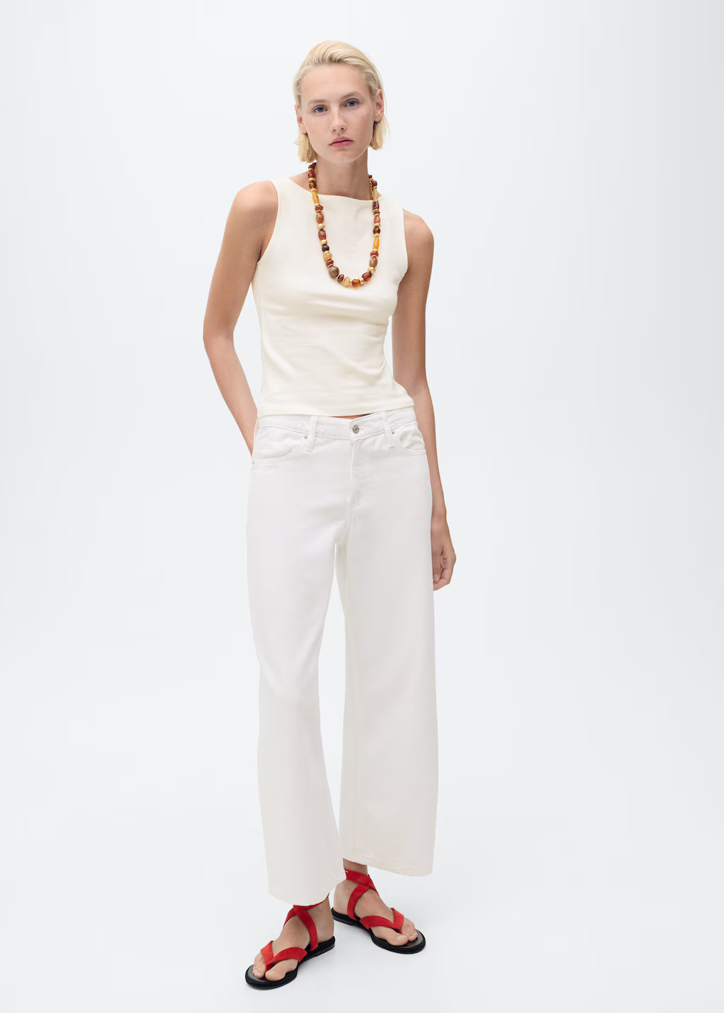 Boat-neck strapless top ecru - Woman - M - MANGO | Mango (US/MX/AU)