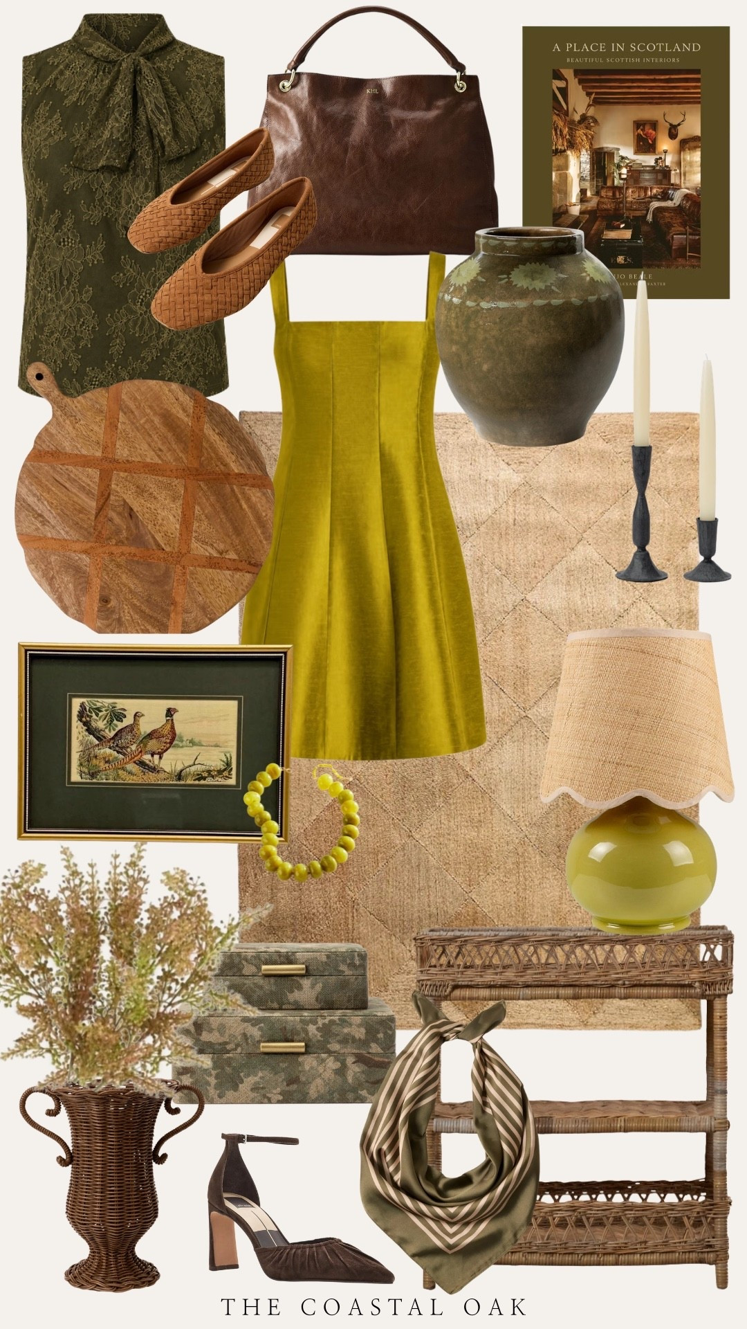 EARLY FALL FAVORITES | Sharing a mix of classic fall fashion + timeless home finds in olive, brown and warm neutrals. Woven flats, fall dresses, brown handbags, vintage-inspired decor, neutral rugs, rattan furniture, lamps, pottery + collected home accents for an elevated fall look.

early fall outfits, fall fashion 2026, classic fall style, olive green outfit, brown accessories, fall home decor, English cottage decor, collected home, timeless home decor, vintage inspired decor, neutral fall decor, rattan furniture, woven flats, fall dresses, classic home style.

#LTKSeasonal #LTKHome #LTKOver40
