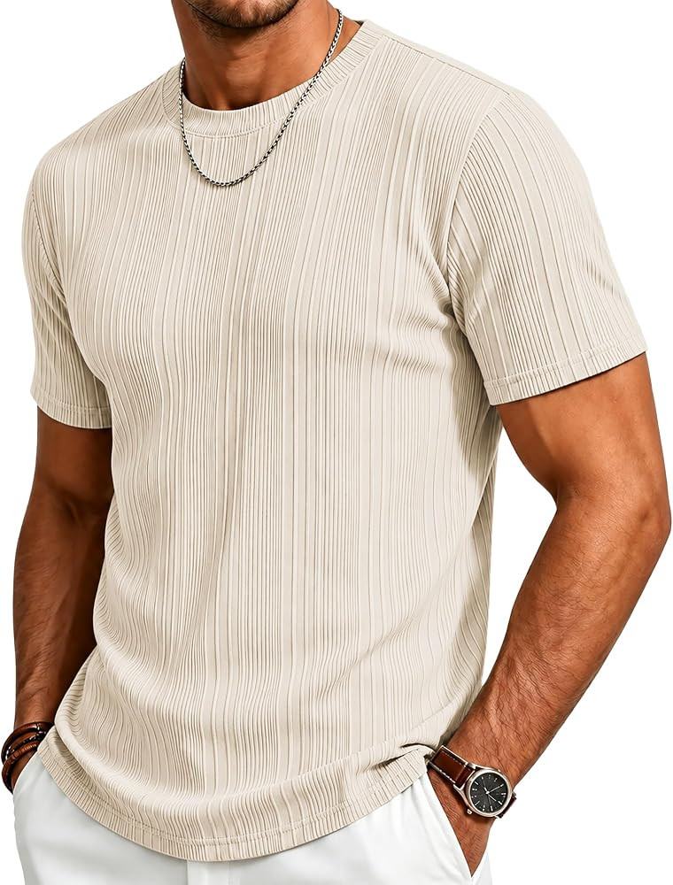 Gracyoga Men's T-Shirts Short Sleeve Knit Casual Ribbed Dress Tee Shirt | Amazon (US)