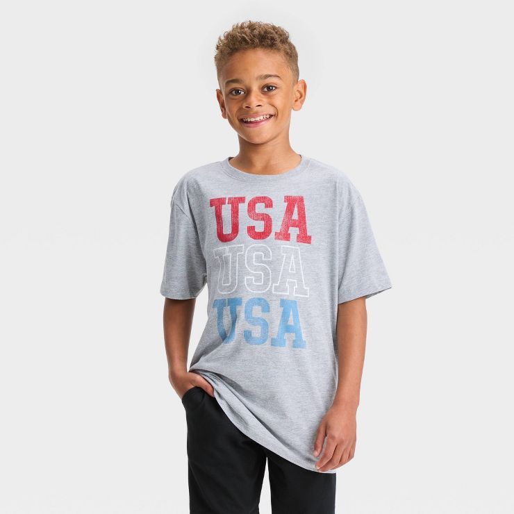Boys' USA Americana Short Sleeve Graphic T-Shirt - Gray | Target