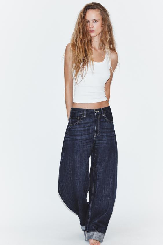 TRF MID-RISE BARREL FOLDED JEANS | Zara US