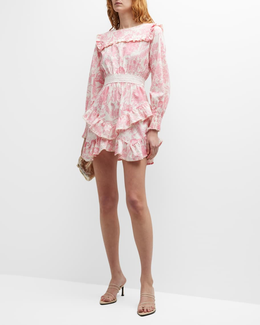 LALIBELA Daphnee Short Embroidered Tiered-Ruffle Dress | Neiman Marcus