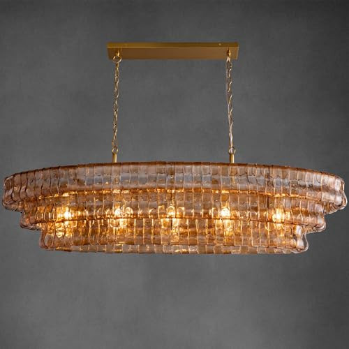 ROIOVA 54" Smoked Gold Rectangular Drum Large Chandeliers for Dining Room, 5-Light Modern Round Hanging Light Fixture for Kitchen Island, Living Room, Foyer | Amazon (US)