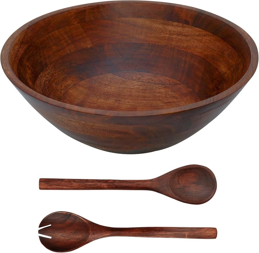 Luxe Designs Wooden Salad Bowl Set - Food Safe & Sustainable Decorative Bowl - Wood Bowl for Frui... | Amazon (US)