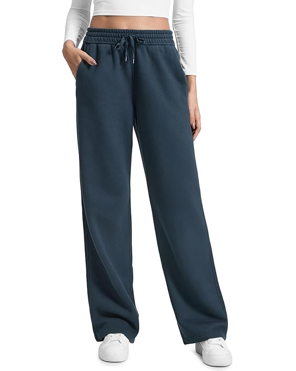 CRZ YOGA Cotton Fleece Lined Sweatpants Women 28"/30"/32" - Straight Leg Casual Lounge Pants with... | Amazon (US)