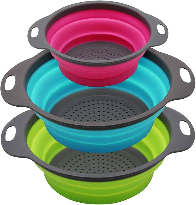 Qimh Collapsible Colander Set of 3 Round Silicone Kitchen Strainer Set - 2 pcs 4 Quart and 1 pcs ... | Amazon (US)