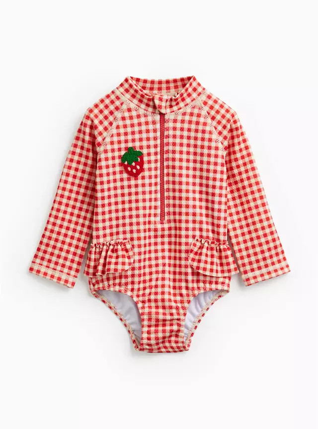 Red Strawberry Print Gingham Rash Bodysuit 2-3 years | Tu Clothing