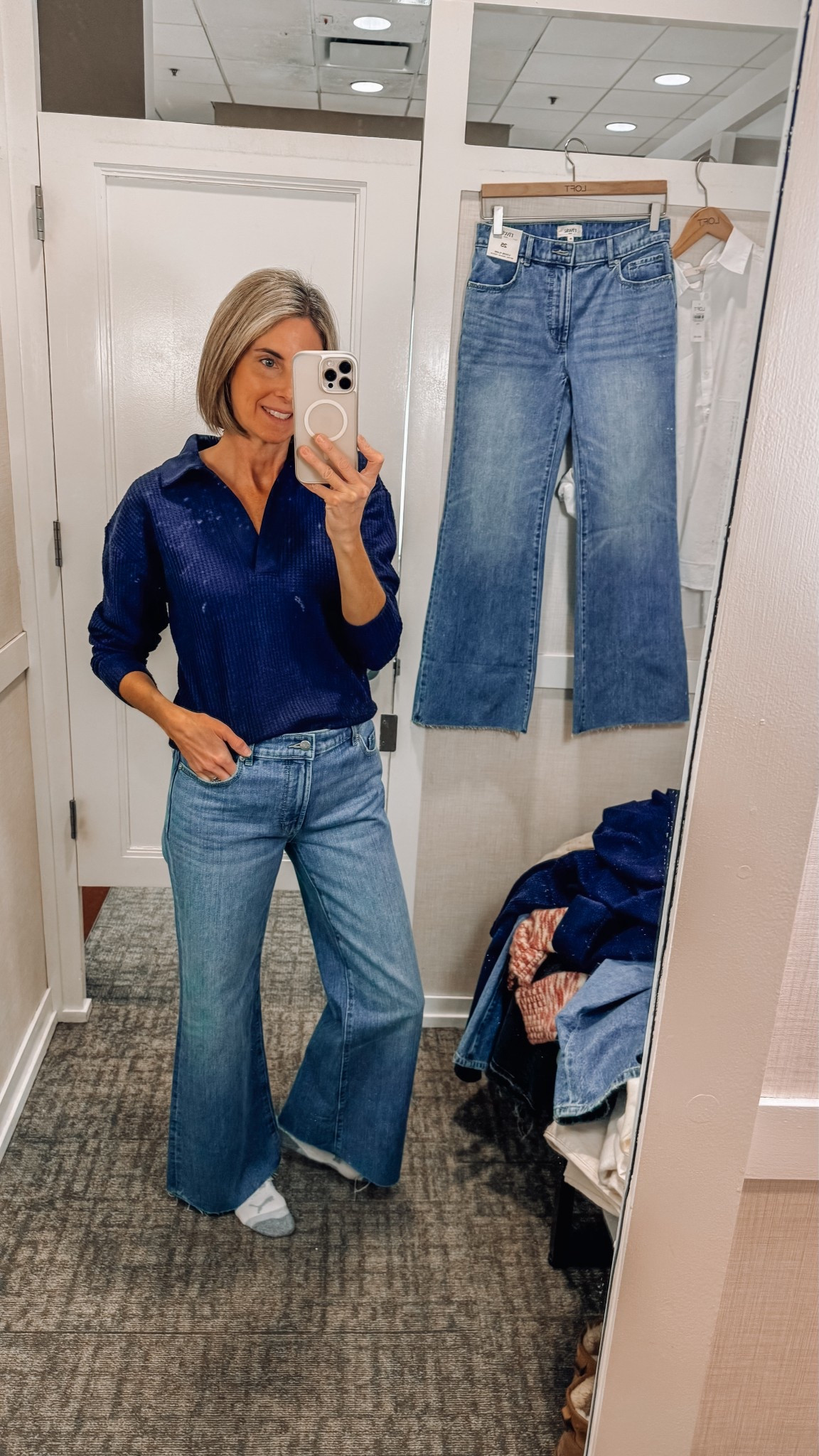 50% off - This waffle knit collared top is one of those easy pieces you’ll reach for on repeat—soft, flattering, and perfect half-tucked. Paired with Loft’s new denim line and I’m officially impressed! 

Waffle knit collared top wearing an xs. 30% off new denim line wearing a size 26. 

#loftfinds #loftdenim #waffleknit #everydayoutfit #casualstyle #loveloft 

#LTKootd #LTKSaleAlert #LTKOver40