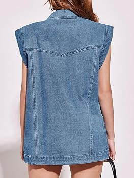 PLNOTME Womens Oversized Sleeveless Denim Vest Classic Button Down Jean Vest Casual Utility Lapel... | Amazon (US)