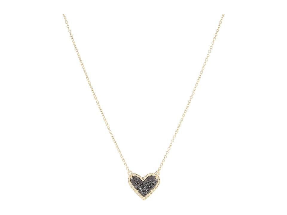 Kendra Scott Ari Heart Short Pendant Women's Necklace Women's Necklace Gold Black Drusy, Brass/14K Gold | Zappos