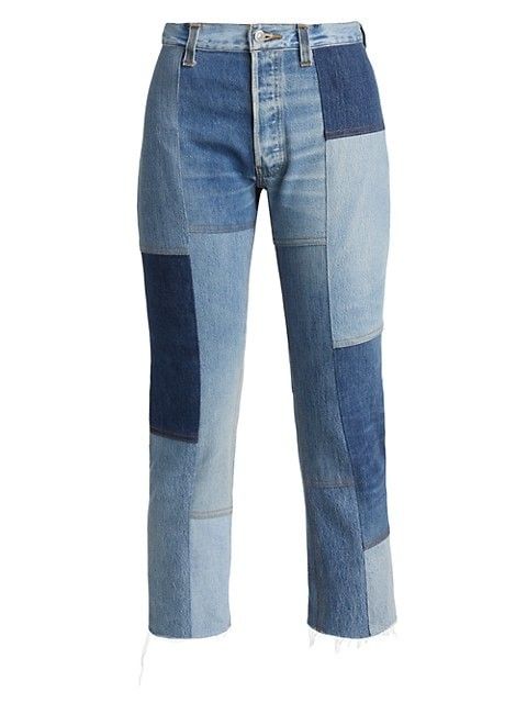 Re/done 70s High-Rise Patched Straight Jeans | Saks Fifth Avenue