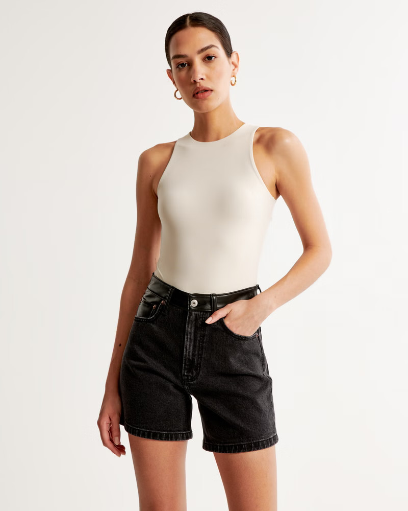 Mixed Fabric High Rise Dad Short | Abercrombie & Fitch (US)