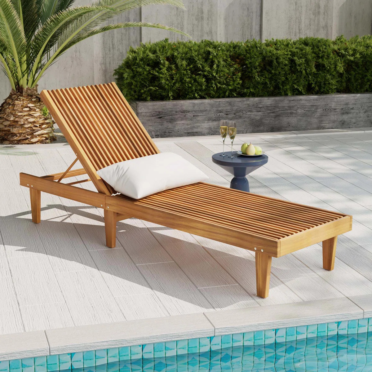 Cadain 78.75" Long Reclining Acacia Single Chaise | Wayfair North America