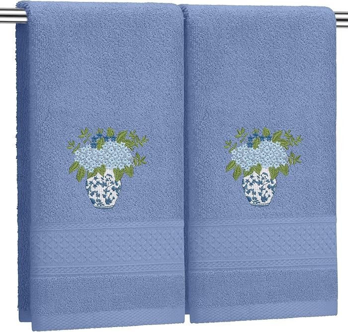 Frienda 2 Pcs Chinoiserie Vase Hydrangea Hand Towels Slate Blue Bathroom Decor 29.5x13.8 Inches E... | Amazon (US)