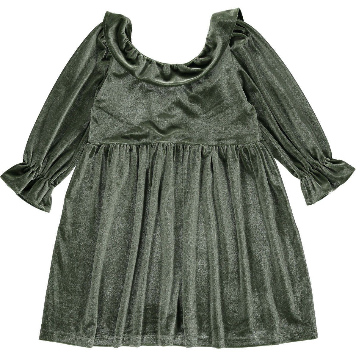 Milly Ruffle Collar Velvet Dress, Green | Maisonette