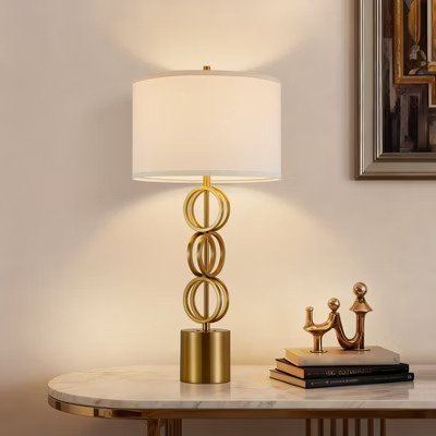 GTCLIGHTING Modern Gold Table Lamp for Living Room,32" Metal Round Bedside Lamps with White Fabric Shade for Bedroom End Table Nightstand | Target