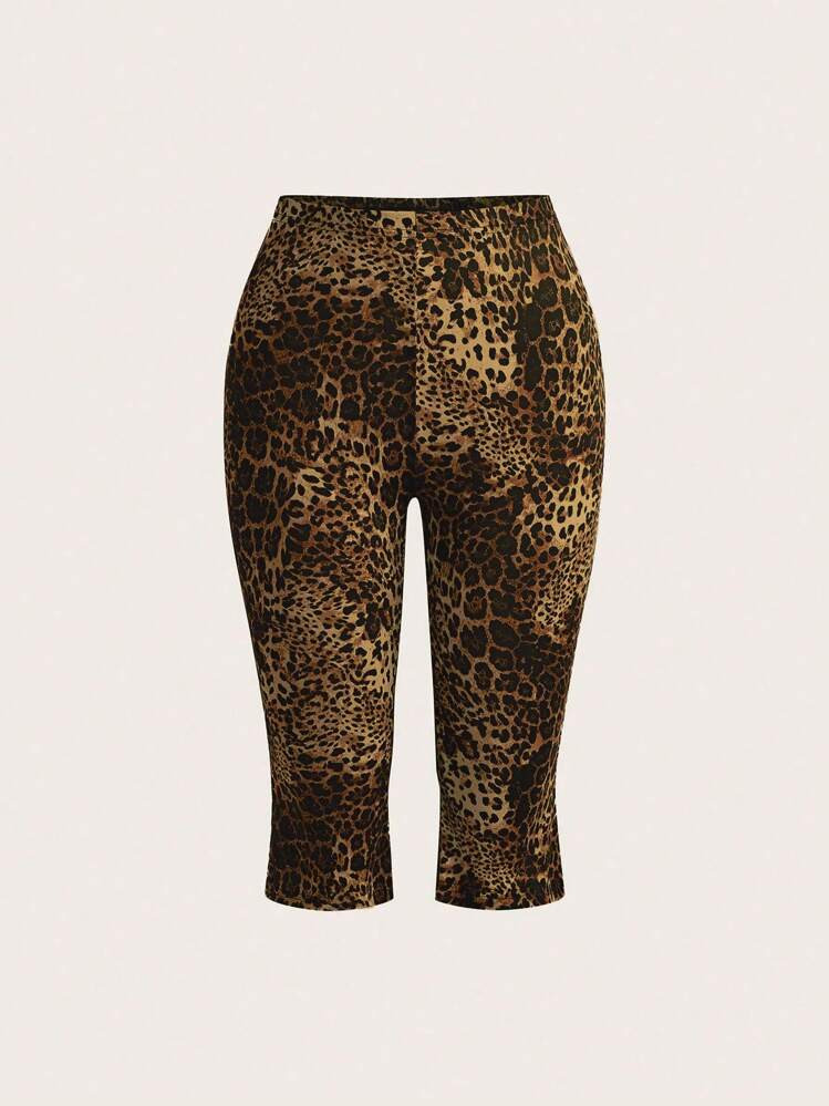 SHEIN MOOSTA Women's Autumn Leopard Print Cropped Skinny Leggings, Casual Comfortable Breathable ... | SHEIN