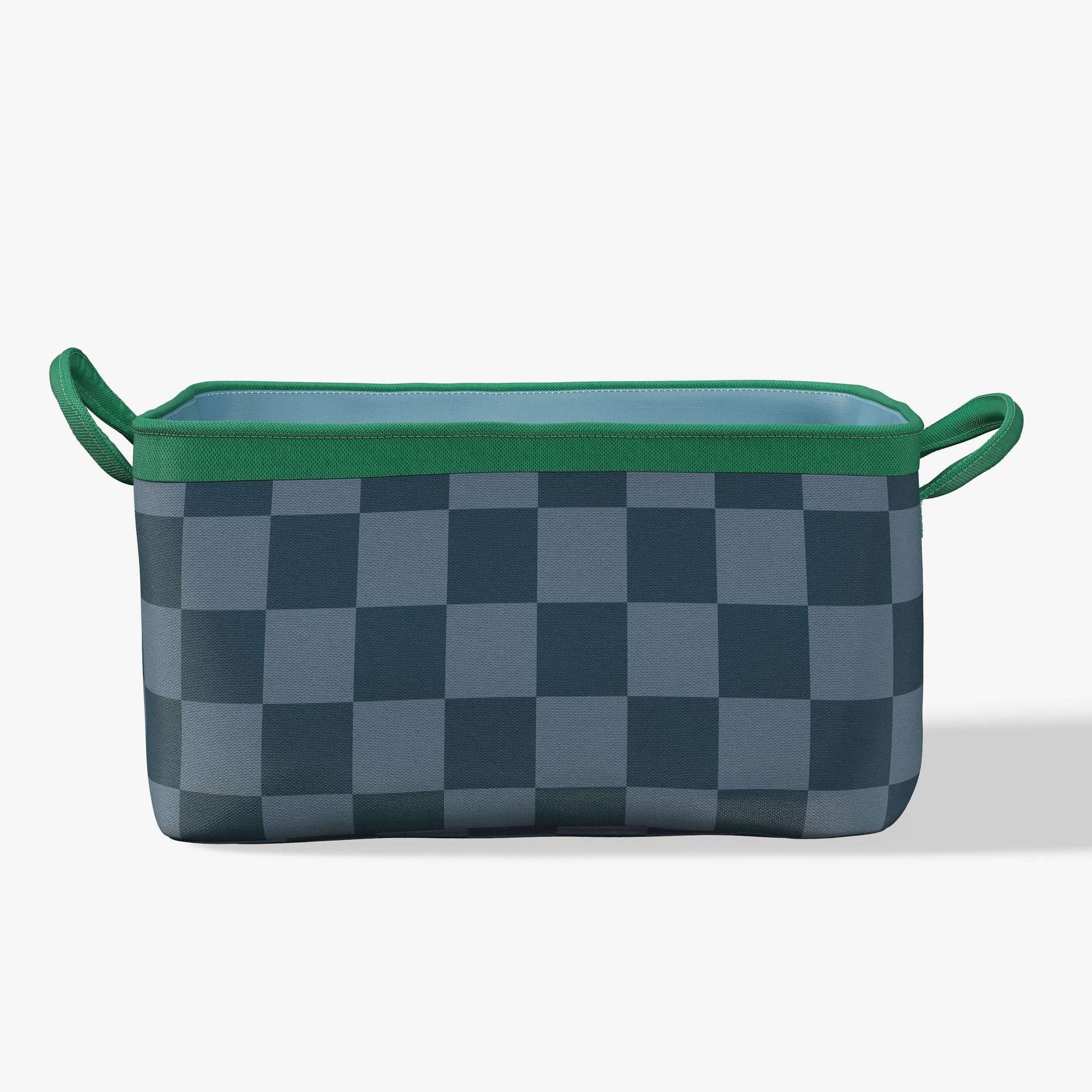 Mainstays Kids Medium Blue Checkered Canvas Printed Storage Basket with Handles - Walmart.com | Walmart (US)
