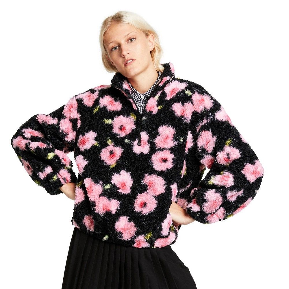 Women's Floral Print Sherpa Jacket - Sandy Liang x Target Pink/Black XS | Target