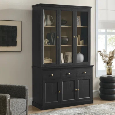 Amara 79 Inch Large Storage Display Cabinet In Black Oak | Wayfair North America