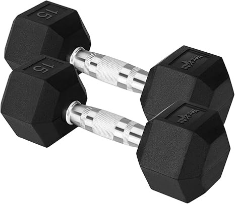 Yes4All Chrome/Rubber Grip Encased Hex Dumbbells – Hand Weights With Anti-Slip 10-30 LBS Pair | Amazon (US)
