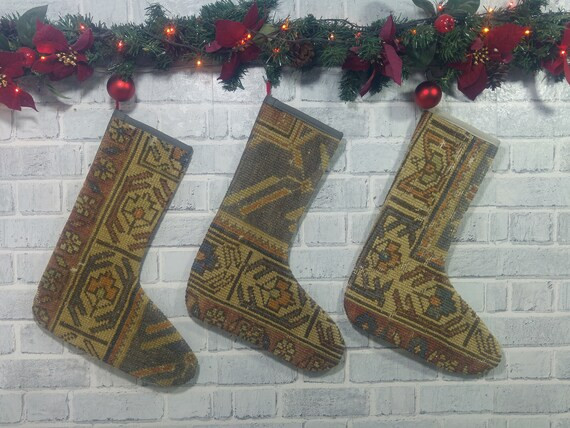 christmas stocking , gift for her, santa socks , fire place sock , turkish rug sock , wall hangin... | Etsy (US)