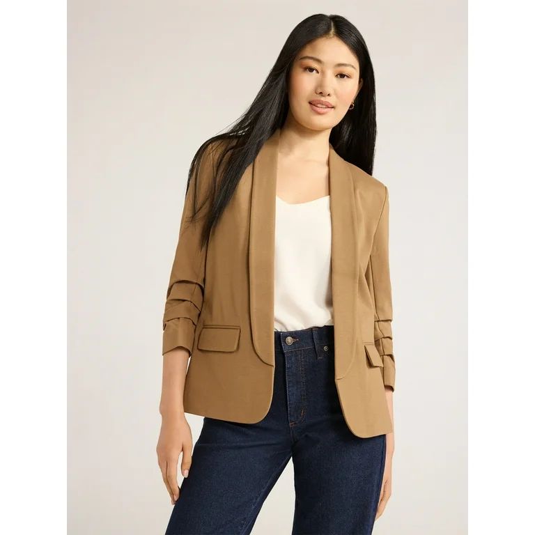 Scoop Women's Scrunch Sleeve Ponte Blazer with Shawl Collar, Sizes XS-XXL | Walmart (US)