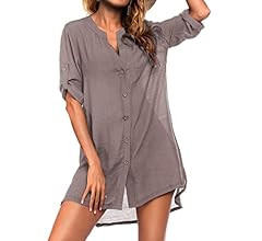 Ekouaer Women's Cover Up Shirt V-Neck Swimsuit Beach Bikini Beachwear Button Down Bathing Suit S-... | Amazon (US)