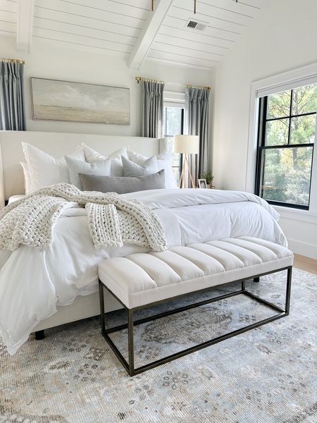 Bedroom inspo. Linen curtains are mineral blue. White bedding with natural color waffle blanket

#LTKhome #LTKstyletip #LTKsalealert