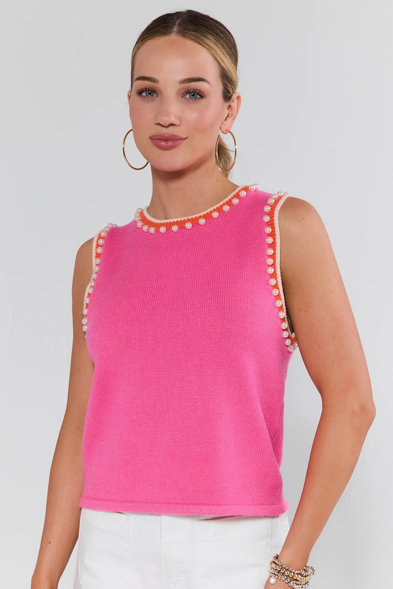Sophie Pink Pearl Sleeveless Sweater | Avara