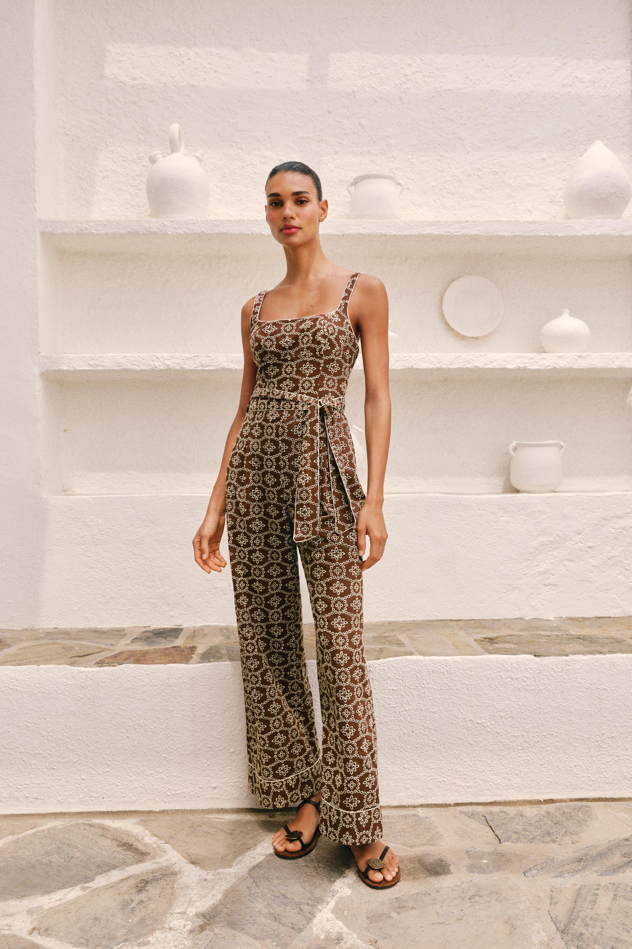 EMBROIDERED EYELET BELTED JUMPSUIT | Zara US