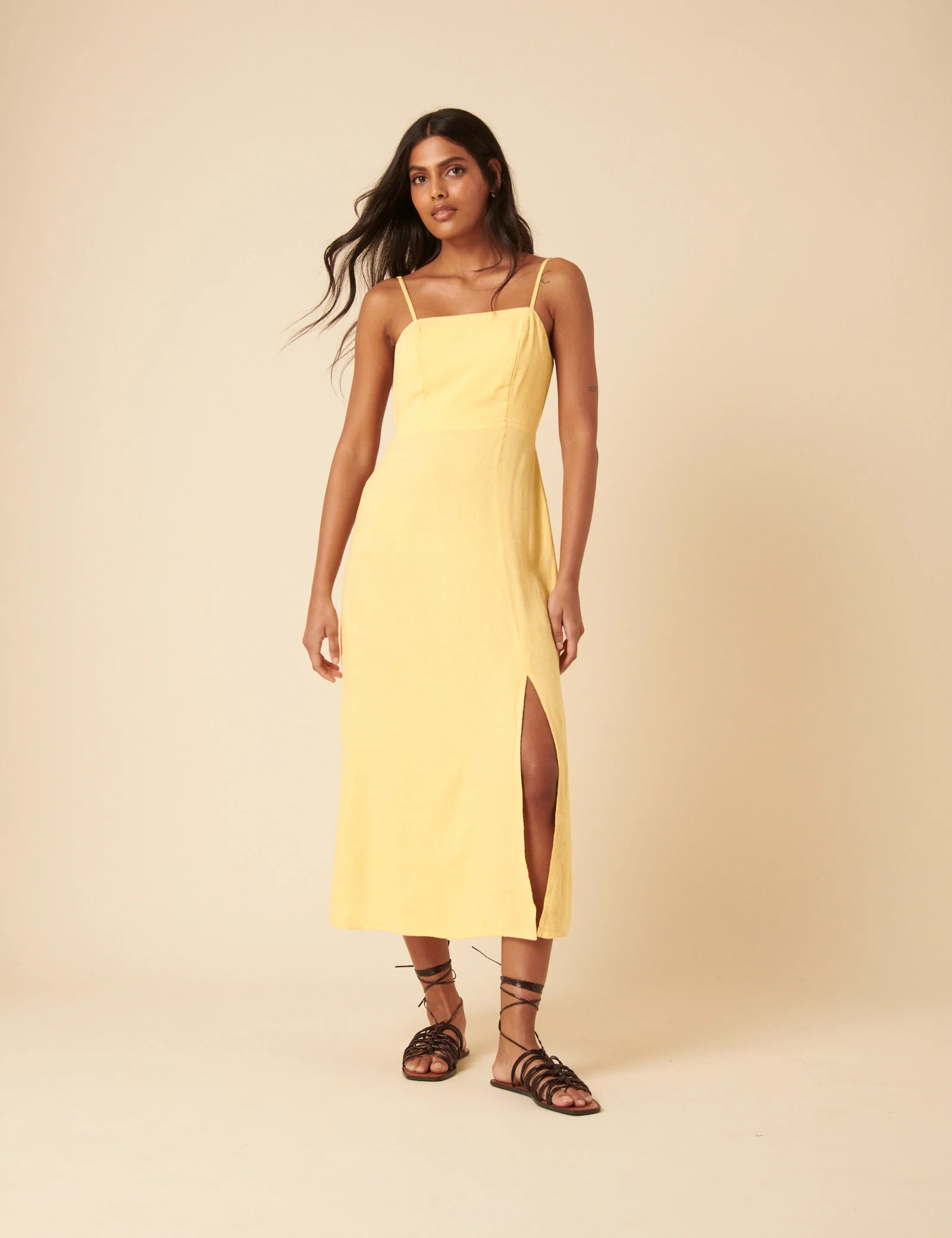 Butter Yellow Linen-blend Maddie Midi Dress | Nobody's Child