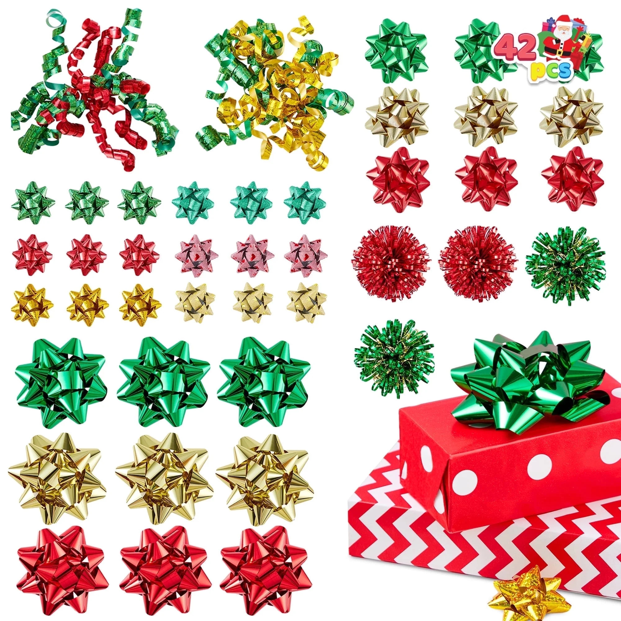 Joyfy 42 Pcs Christmas Pull Bows with Ribbon Assorted Size Self Adhesive Gift Wrapping Accessory ... | Walmart (US)