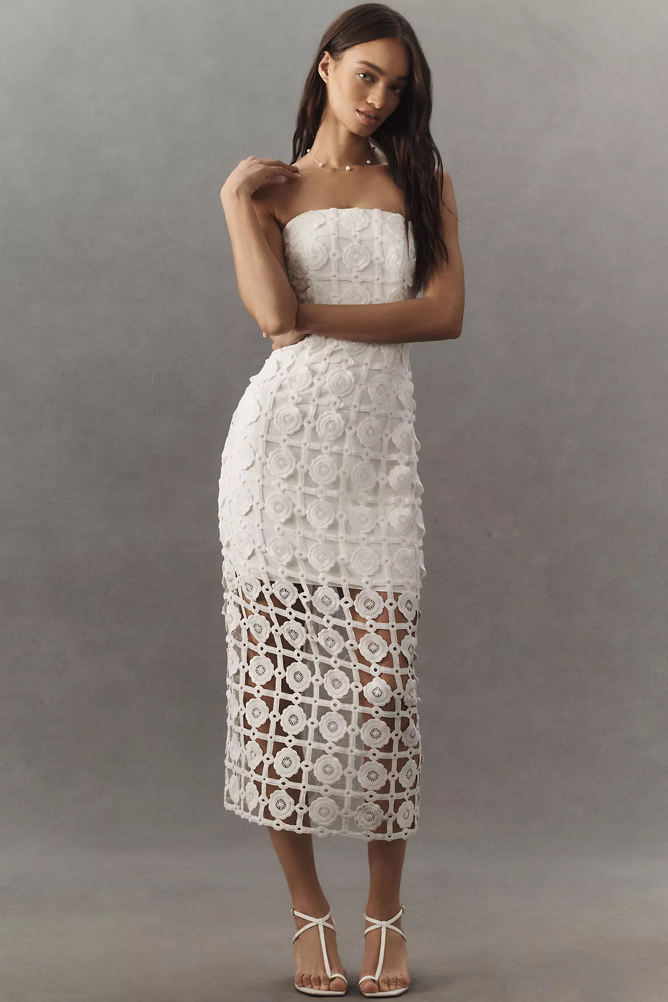 Milly Kait Strapless Tiled Lace Midi Dress | Anthropologie (US)