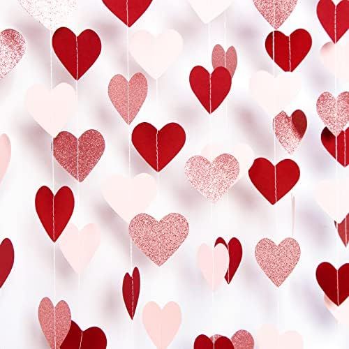 Rose-gold Pink Red Valentines-heart Garland - 52Ft Party Decorations Paper Streamer Banner, Mothe... | Amazon (US)