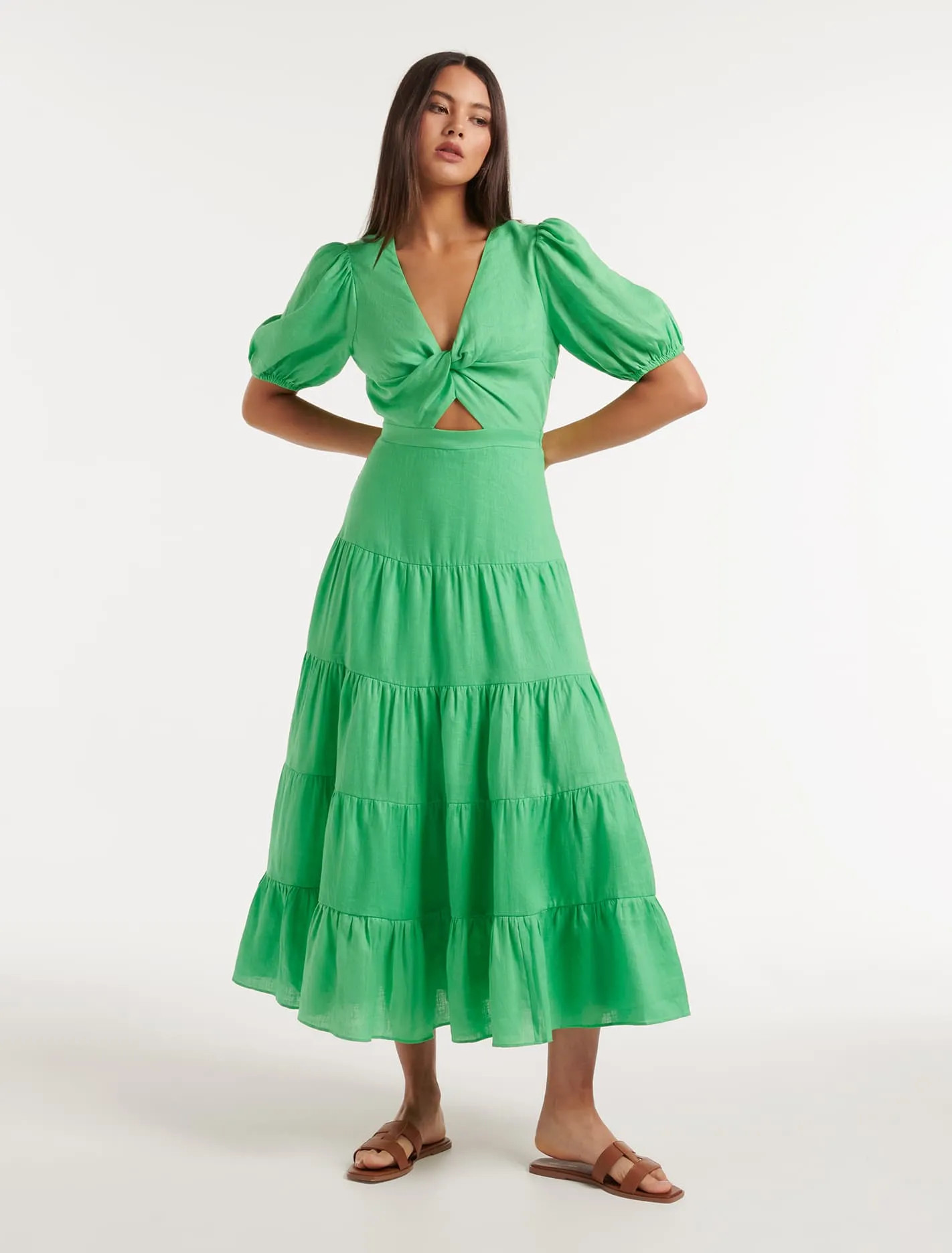 Irina Linen Twist-Front Midi Dress | Forever New (AU)