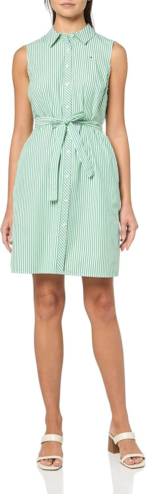 Tommy Hilfiger Women's Sleeveless Collared Button Front Tie Waist Mini Shirt Dress | Amazon (US)