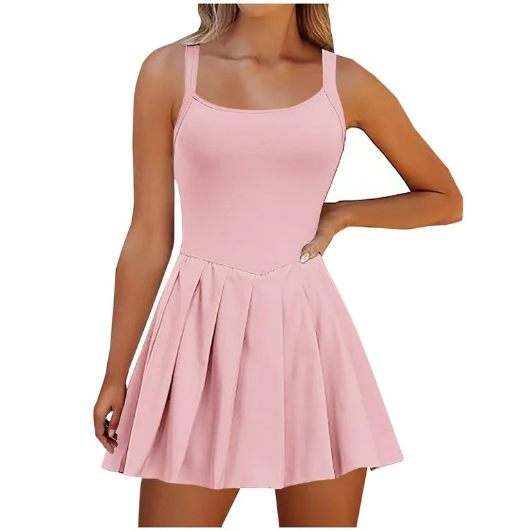 TMOYZQ Womens 2-in-1 Sleeveless Golf Tennis Dress with Built-in Shorts A-Line Pleated Skirts Work... | Walmart (US)