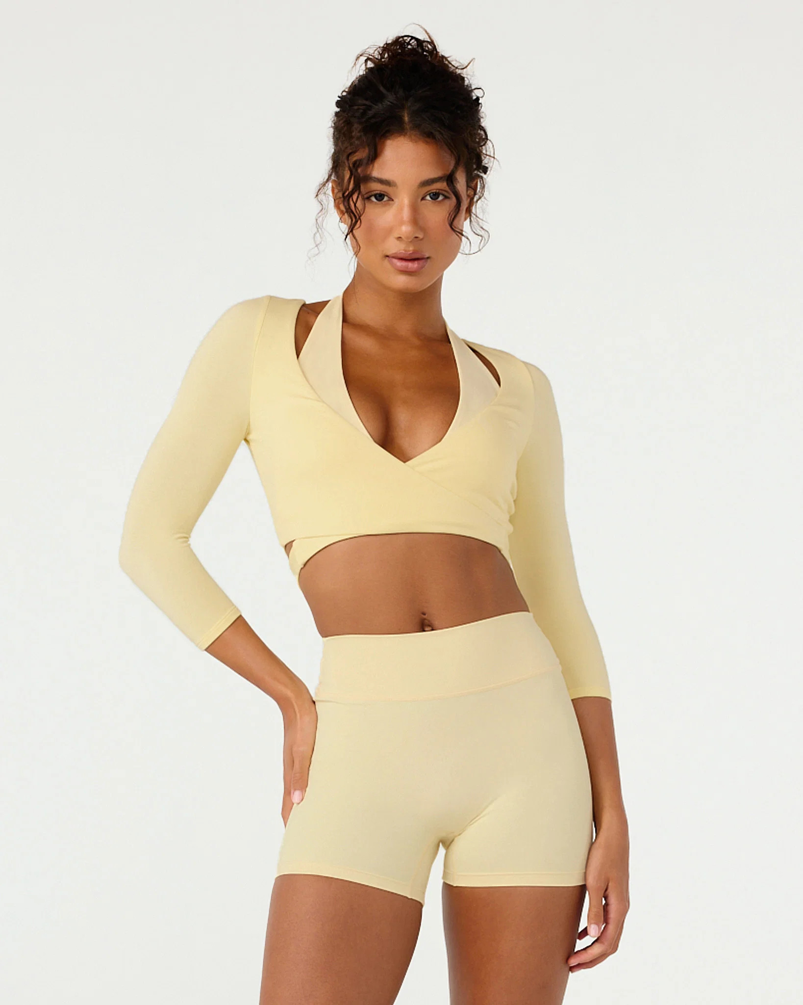 Ballet Wrap Cropped Top 3/4 Sleeve | Butter | Crop Shop Boutique US