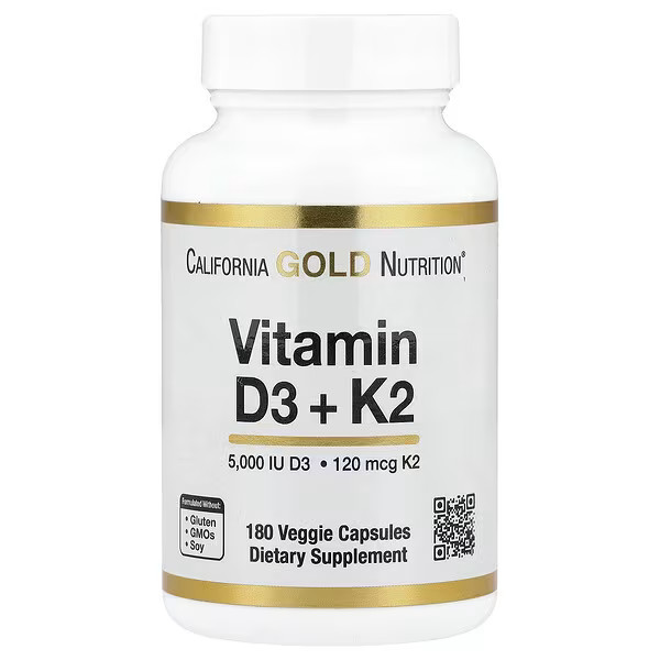 California Gold Nutrition, Vitamin D3 + K2 as MK-7, 180 Veggie Capsules | iHerb