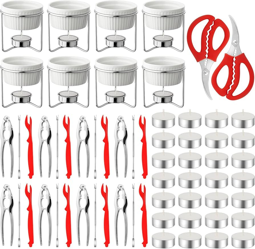 62 Pcs Crab Lobster Crackers and Picks Seafood Tools Set Includes 8 Butter Warmers, 8 Crab Leg Cr... | Amazon (US)