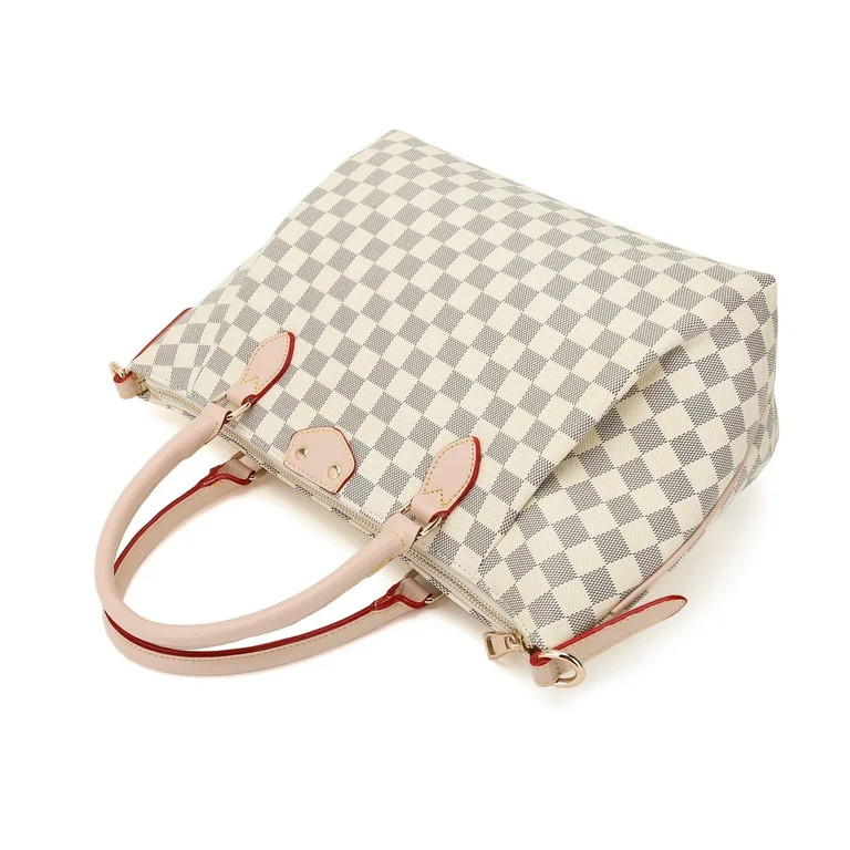 TWENTY FOUR White Checkered Handbags Leather Shoulder Tote bag Cross body Strap - White Christmas... | Walmart (US)
