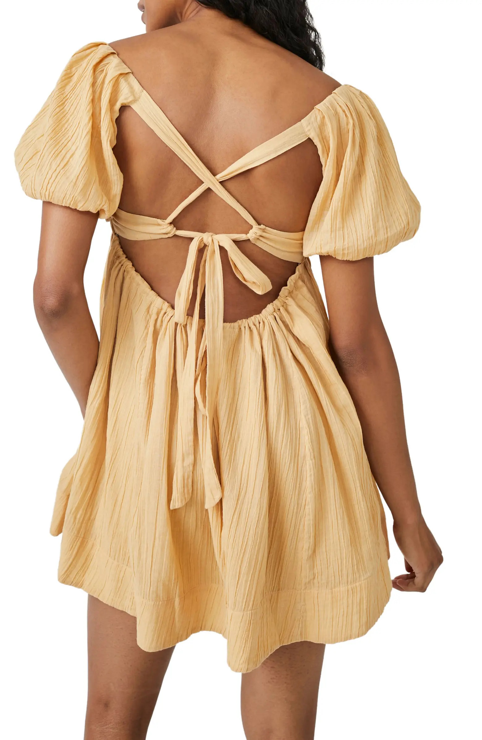 free-est Marina Tie Back Cotton Crinkle Babydoll Dress | Nordstrom