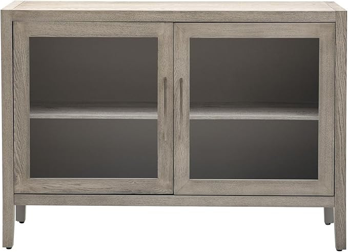 Wooden Storage Cabinet with 2 Tempered Glass Doors, Adjustable Shelf, and Elegant Wood Grain Desi... | Amazon (US)