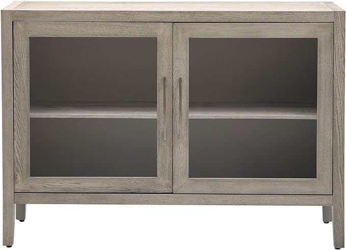 Wooden Storage Cabinet with 2 Tempered Glass Doors, Adjustable Shelf, and Elegant Wood Grain Desi... | Amazon (US)