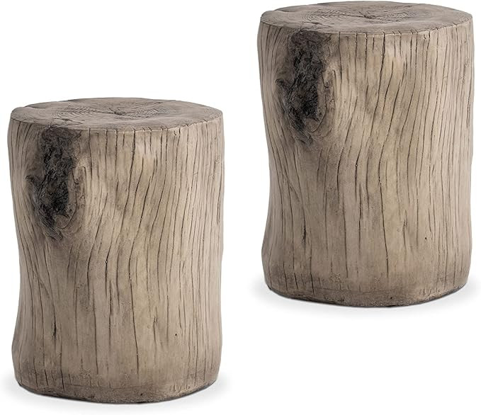 COSIEST 2 Pieses Outdoor Side Table, Hand-Painted Wood Stump Side Table Set of 2, Faux Wood Stool... | Amazon (US)
