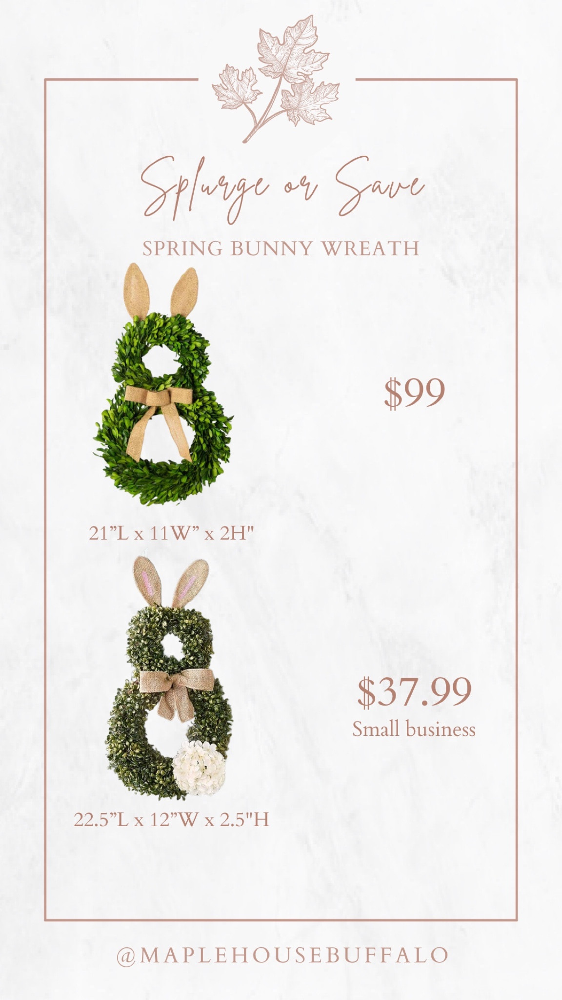 Every bunny loves a good spring wreath! 🐰 I love how these are both boxwood - and note how the “save” version is sold by a small business!

Easter wreath | spring wreath | spring decor

#LTKfindsunder50 #LTKSpringSale #LTKhome