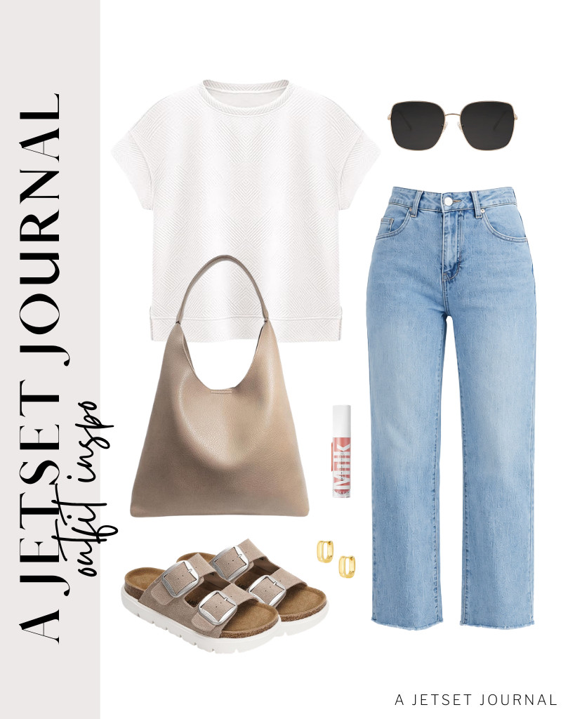 The first outfit is a combination of a PRETTYGARDEN crewneck top and GRAPENT straight-leg jeans. Pair it with Project Cloud’s leather platform sandals and this stylish tote bag. Finish the look with SOJOS oversized sunnies.

#LTKSeasonal #LTKSaleAlert #LTKTravel
 

 