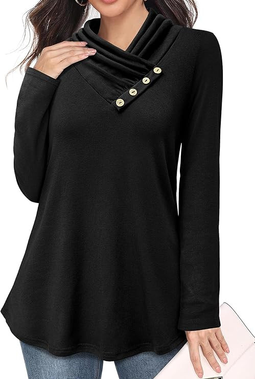 Bulotus Womens Turtleneck Sweaters Ribbed Knit Split Cowl Neck Tunic Sweaters | Amazon (US)