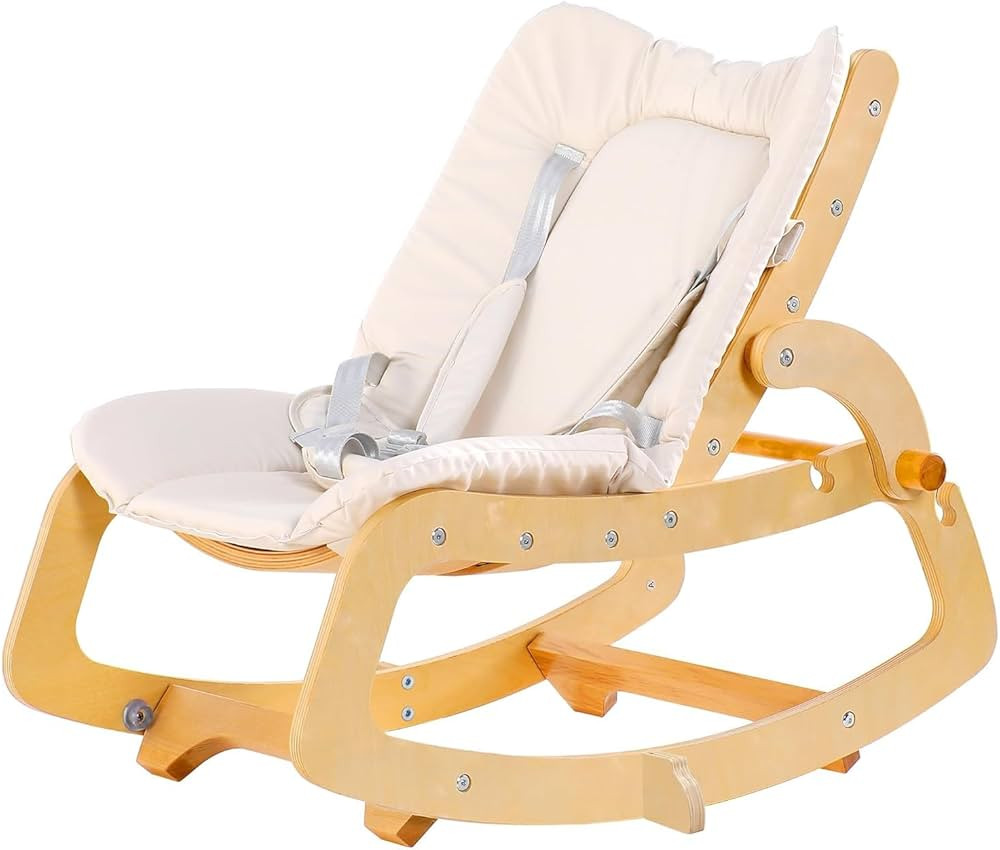MallBest 3-in-1 Baby Bouncer Adjustable Wooden Rocker Chair Recliner with Removable Cushion and S... | Amazon (US)